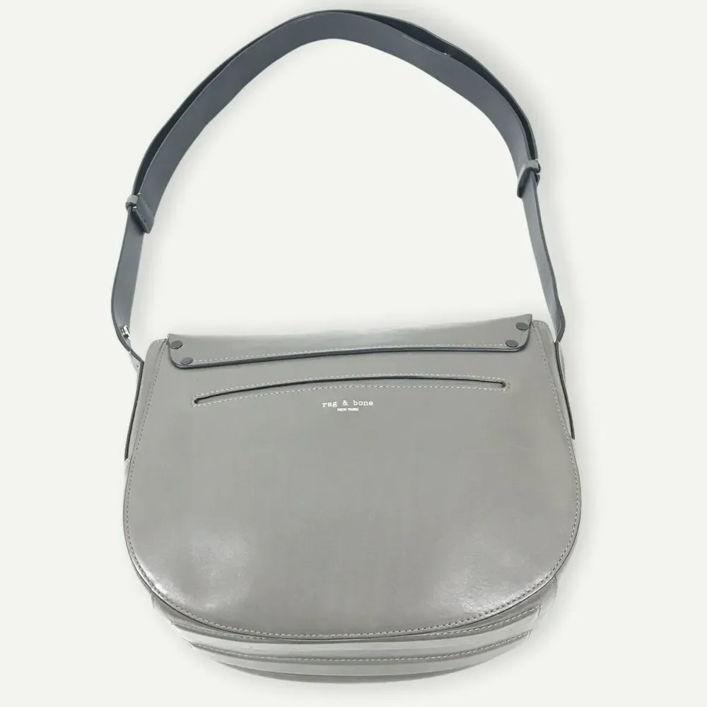 rag & bone Smoke Gray Leather Flap Saddle Bag 3-Way Strap Shoulder 9”H 11”W 2”D - Picture 4 of 15